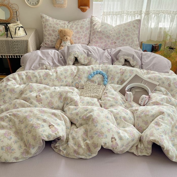 91家纺网 家纺一手货源 找家纺 铺尚美家纺 2025新款亲肤舒适A类云感双层纱印花小清新四件套（提供买家秀） 梦镜之间