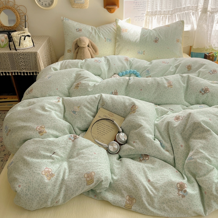 铺尚美家纺 2025新款亲肤舒适A类云感双层纱印花小清新四件套（提供买家秀） 少女象