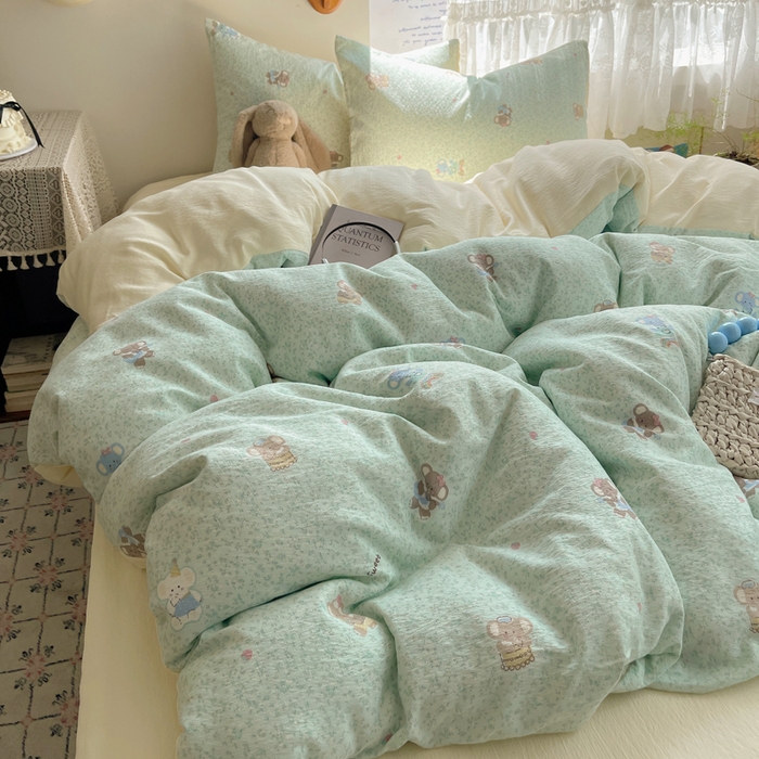 91家纺网 家纺一手货源 找家纺 铺尚美家纺 2025新款亲肤舒适A类云感双层纱印花小清新四件套（提供买家秀） 少女象