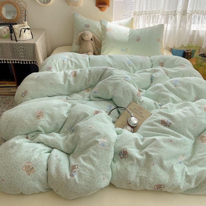 91家纺网 家纺一手货源 找家纺 铺尚美家纺 2025新款亲肤舒适A类云感双层纱印花小清新四件套（提供买家秀） 少女象