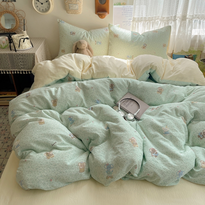 91家纺网 家纺一手货源 找家纺 铺尚美家纺 2025新款亲肤舒适A类云感双层纱印花小清新四件套（提供买家秀） 少女象