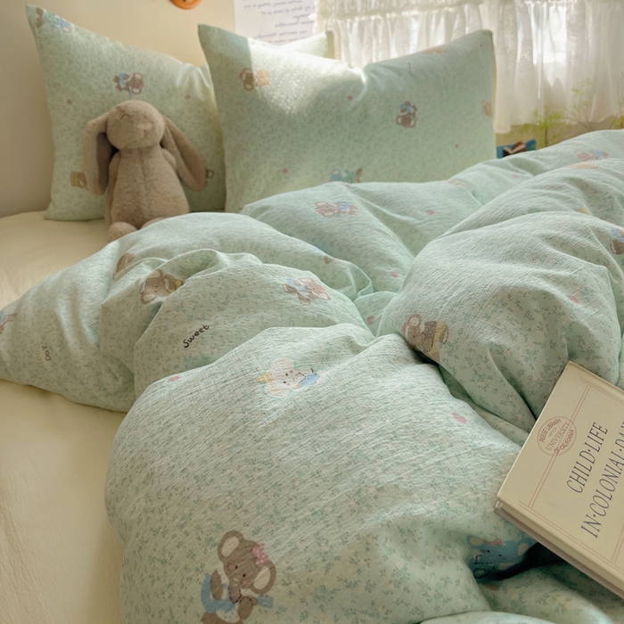 91家纺网 家纺一手货源 找家纺 铺尚美家纺 2025新款亲肤舒适A类云感双层纱印花小清新四件套（提供买家秀） 少女象