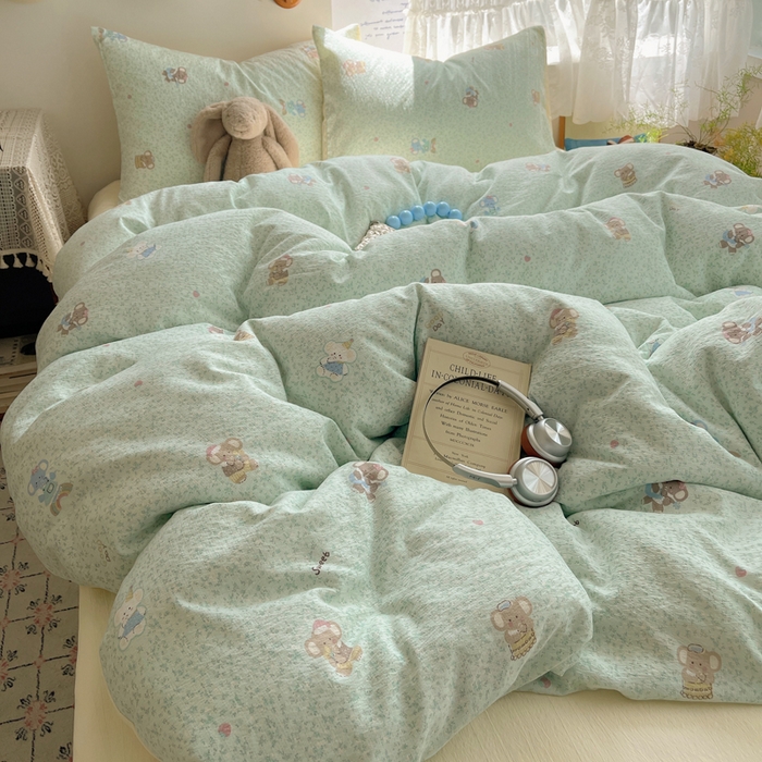 91家纺网 家纺一手货源 找家纺 铺尚美家纺 2025新款亲肤舒适A类云感双层纱印花小清新四件套（提供买家秀） 少女象