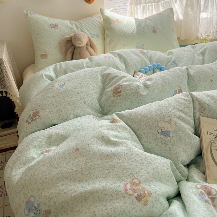 91家纺网 家纺一手货源 找家纺 铺尚美家纺 2025新款亲肤舒适A类云感双层纱印花小清新四件套（提供买家秀） 少女象