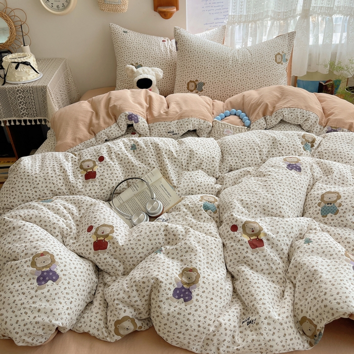 铺尚美家纺 2025新款亲肤舒适A类云感双层纱印花小清新四件套（提供买家秀） 狮子先生