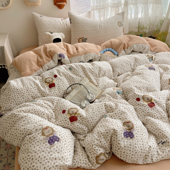 91家纺网 家纺一手货源 找家纺 铺尚美家纺 2025新款亲肤舒适A类云感双层纱印花小清新四件套（提供买家秀） 狮子先生