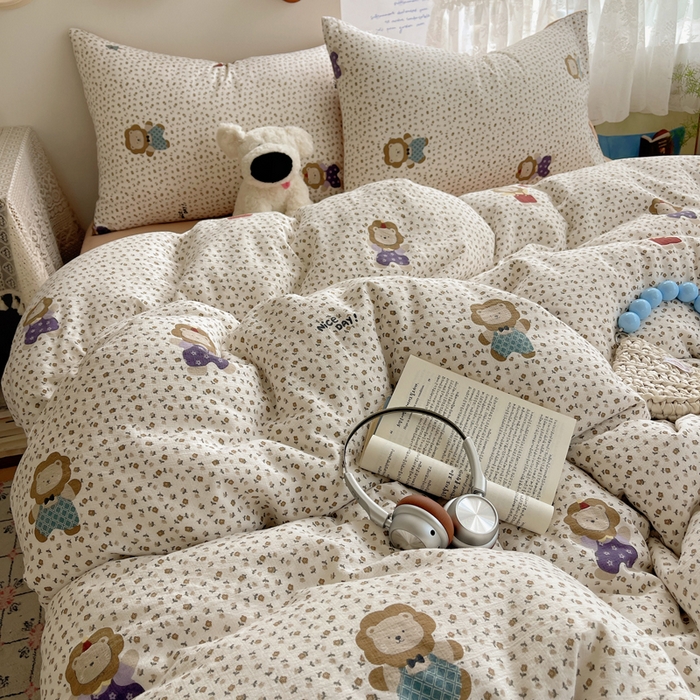 91家纺网 家纺一手货源 找家纺 铺尚美家纺 2025新款亲肤舒适A类云感双层纱印花小清新四件套（提供买家秀） 狮子先生