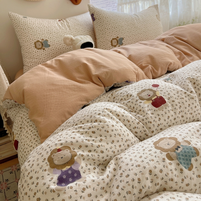 91家纺网 家纺一手货源 找家纺 铺尚美家纺 2025新款亲肤舒适A类云感双层纱印花小清新四件套（提供买家秀） 狮子先生