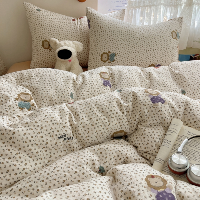 91家纺网 家纺一手货源 找家纺 铺尚美家纺 2025新款亲肤舒适A类云感双层纱印花小清新四件套（提供买家秀） 狮子先生