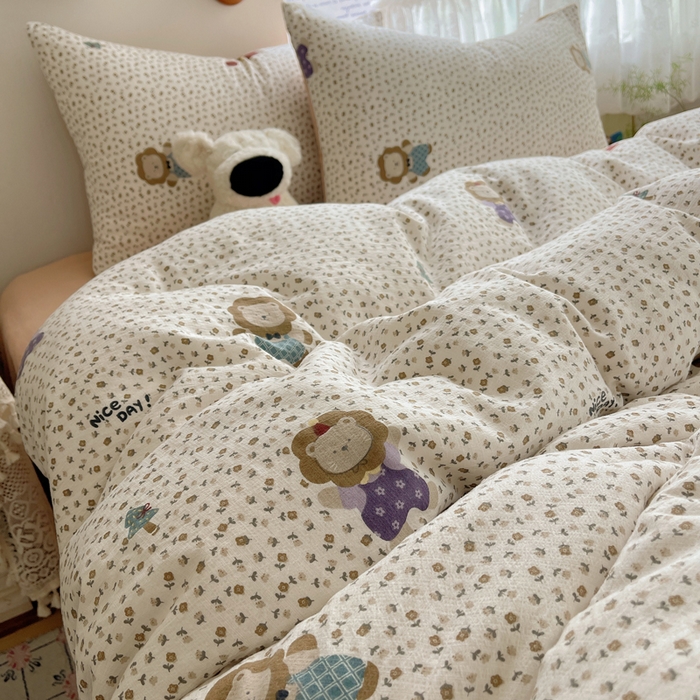 91家纺网 家纺一手货源 找家纺 铺尚美家纺 2025新款亲肤舒适A类云感双层纱印花小清新四件套（提供买家秀） 狮子先生