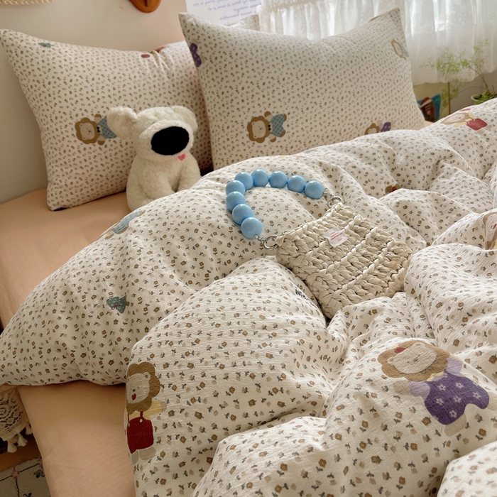 91家纺网 家纺一手货源 找家纺 铺尚美家纺 2025新款亲肤舒适A类云感双层纱印花小清新四件套（提供买家秀） 狮子先生