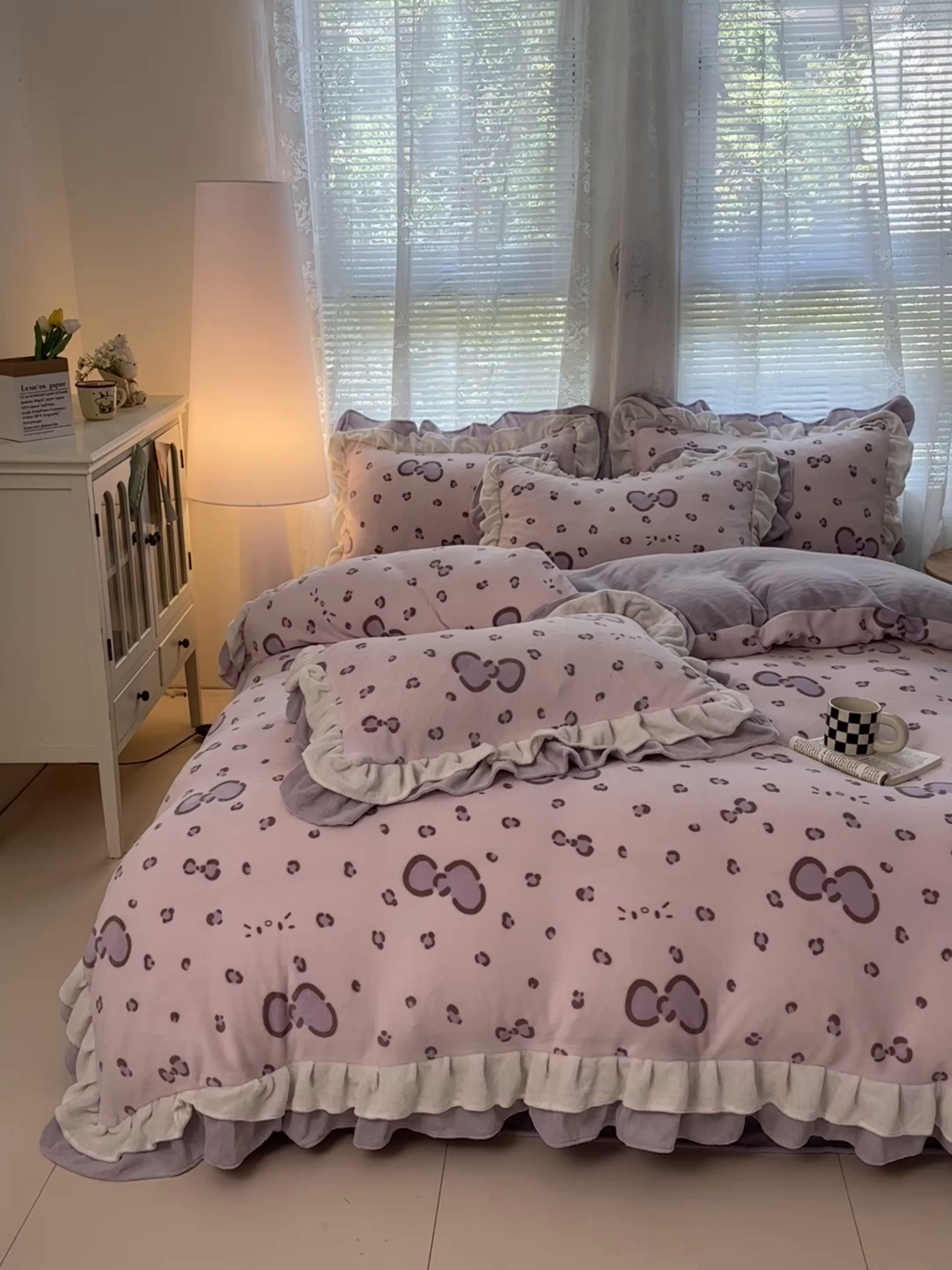 91家纺网 家纺一手货源 找家纺 （总）安哆啦家纺 2025新款小清新双层花边款高克重牛奶绒四件套