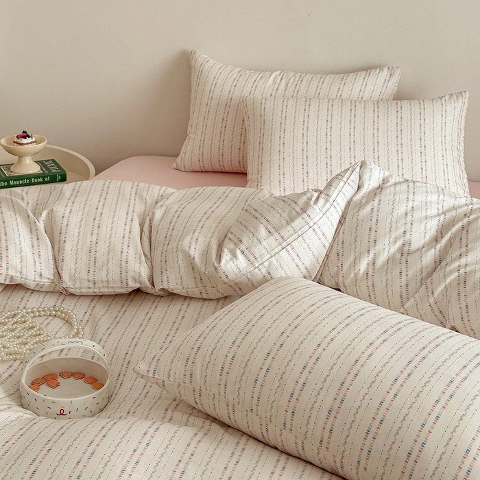 塞纳 2026新款.全棉有氧双层纱四件套-场景二-绛妍-米