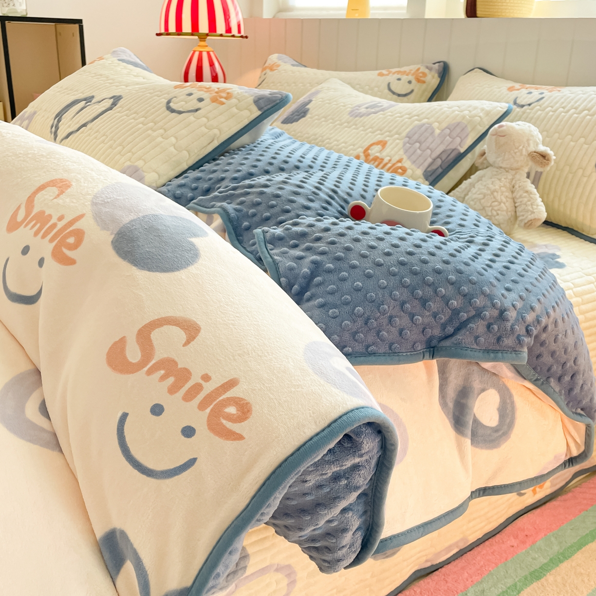 91家纺网 家纺一手货源 找家纺 （总）铺尚美家纺 2025新款高克重牛奶绒豆豆被套床盖悦心系列四件套