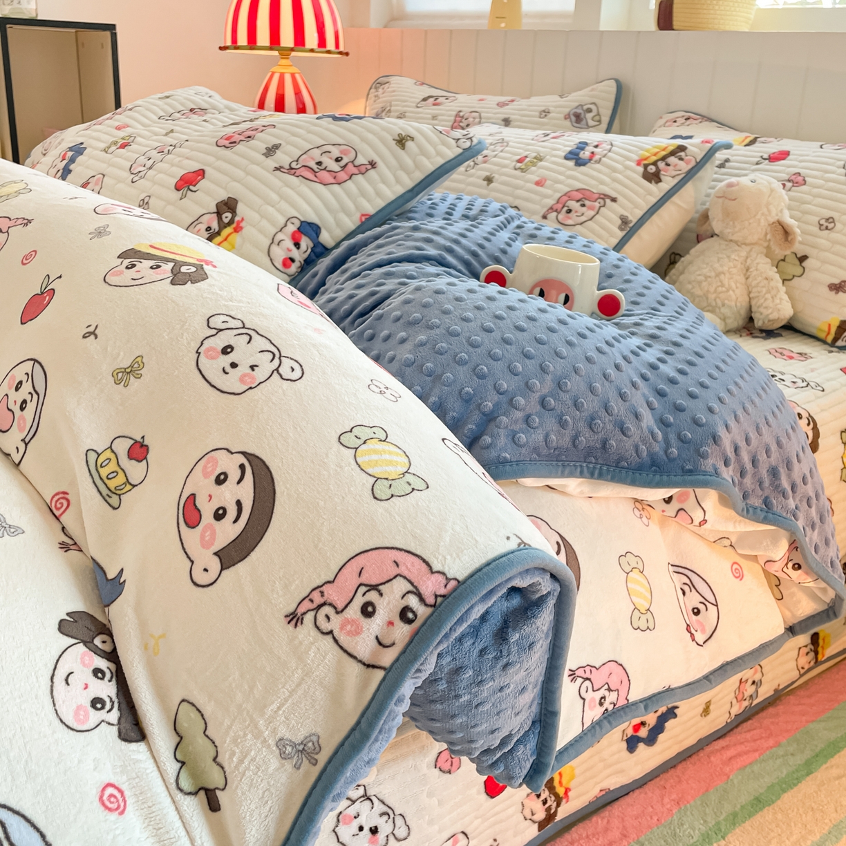 91家纺网 家纺一手货源 找家纺 （总）铺尚美家纺 2025新款高克重牛奶绒豆豆被套床盖悦心系列四件套