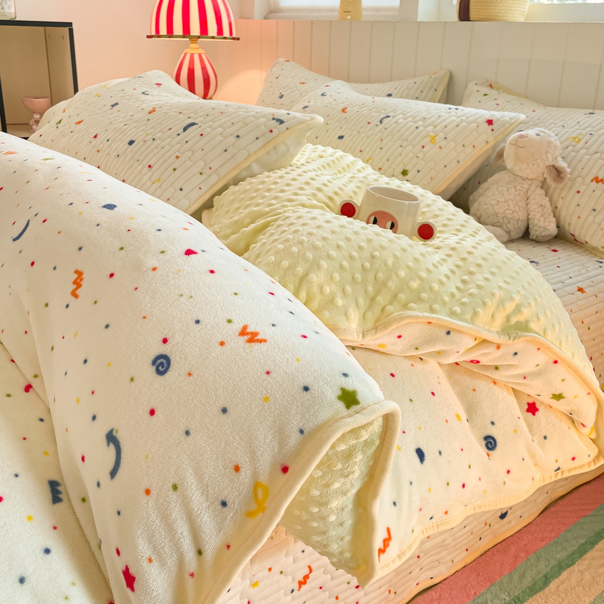 91家纺网 家纺一手货源 找家纺 （总）铺尚美家纺 2025新款高克重牛奶绒豆豆被套床盖悦心系列四件套