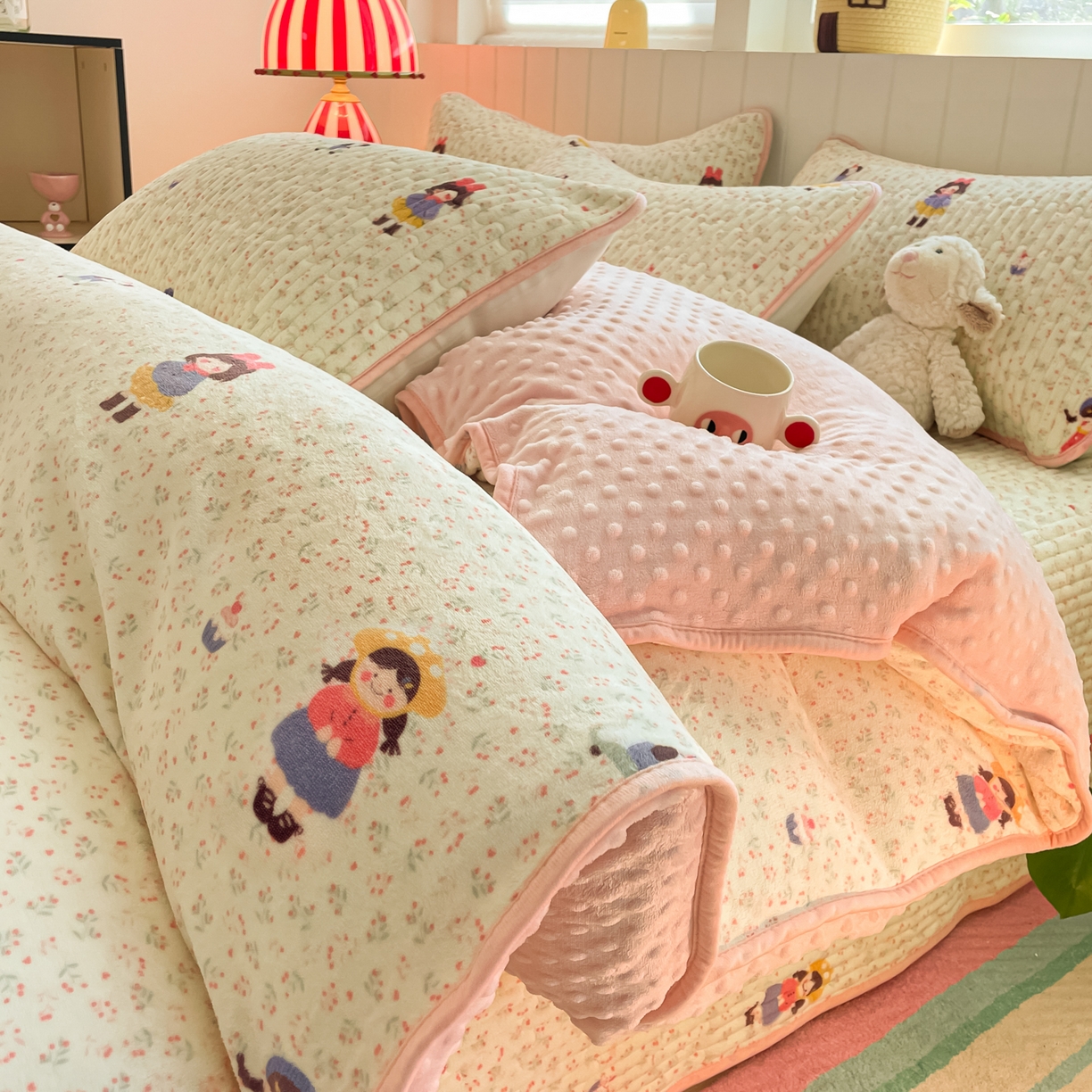 91家纺网 家纺一手货源 找家纺 （总）铺尚美家纺 2025新款高克重牛奶绒豆豆被套床盖悦心系列四件套