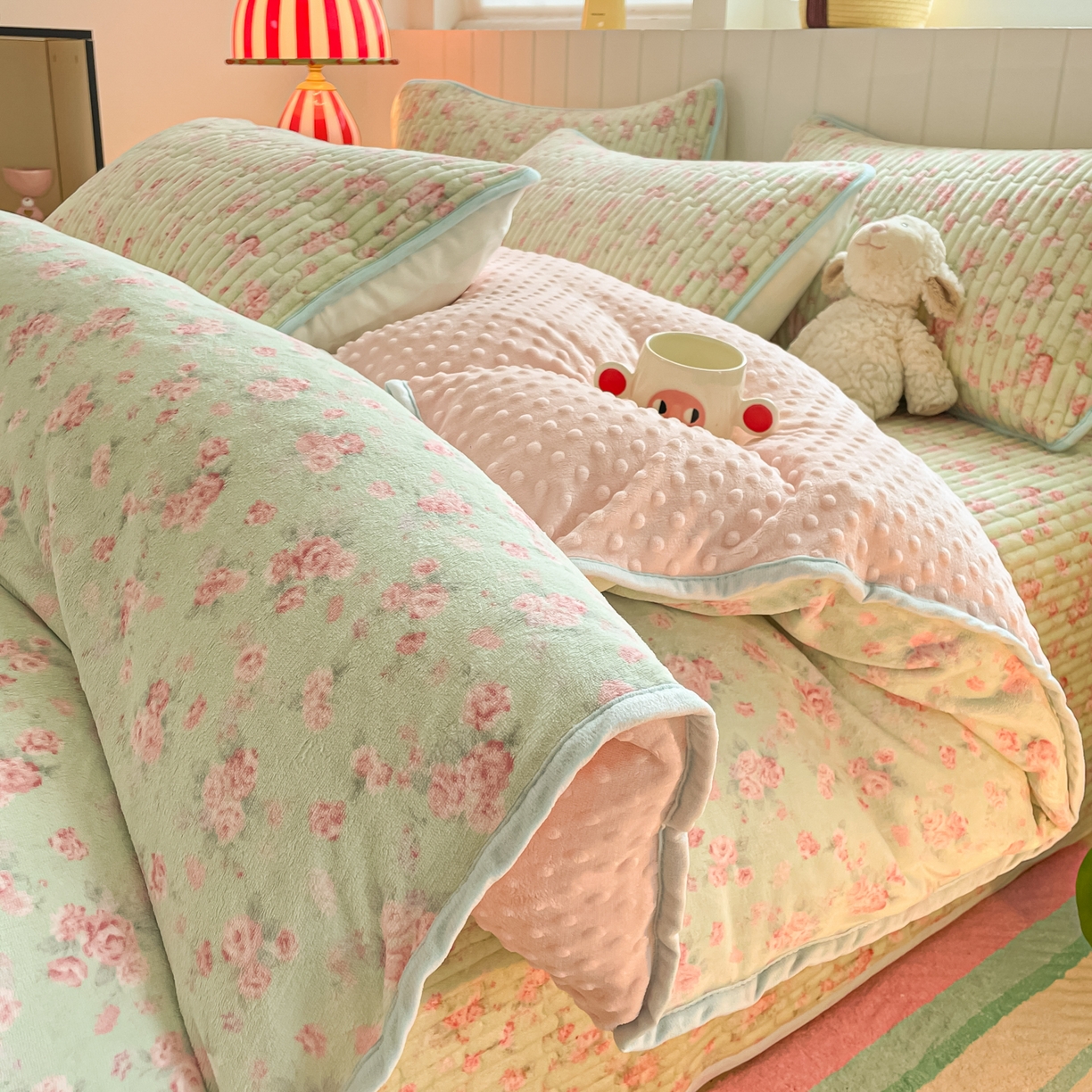 91家纺网 家纺一手货源 找家纺 （总）铺尚美家纺 2025新款高克重牛奶绒豆豆被套床盖悦心系列四件套