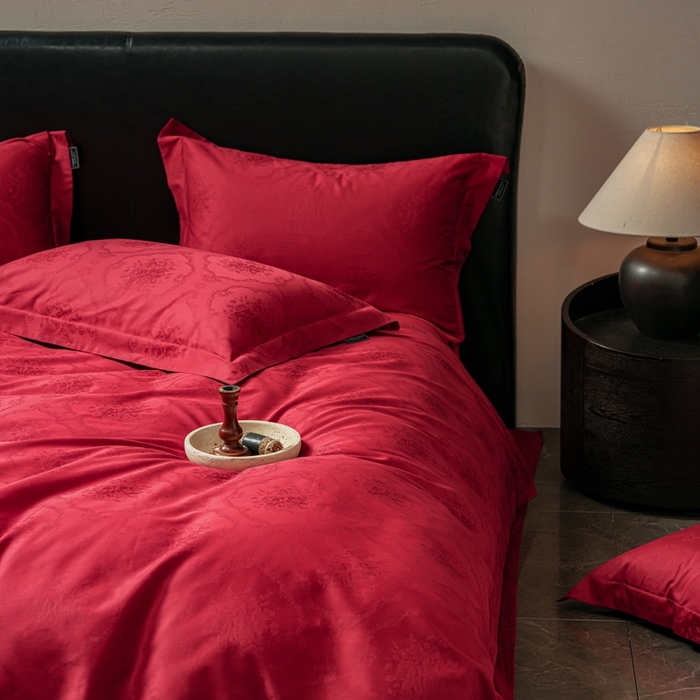 91家纺网 家纺一手货源 找家纺 （总）三味舒屋 2025新款全棉纯棉50S贡锻提花婚庆套件四件套-杏芙礼