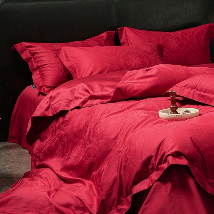 91家纺网 家纺一手货源 找家纺 （总）三味舒屋 2025新款全棉纯棉50S贡锻提花婚庆套件四件套-杏芙礼