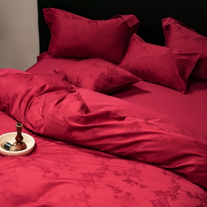 91家纺网 家纺一手货源 找家纺 （总）三味舒屋 2025新款全棉纯棉50S贡锻提花婚庆套件四件套-喜结连理