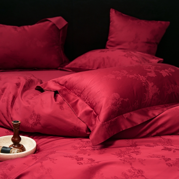 91家纺网 家纺一手货源 找家纺 （总）三味舒屋 2025新款全棉纯棉50S贡锻提花婚庆套件四件套-喜结连理