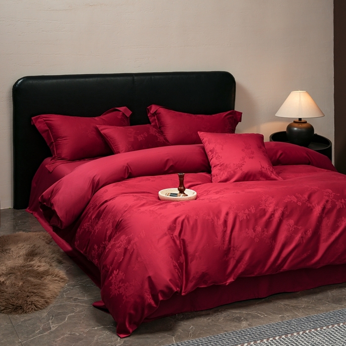 91家纺网 家纺一手货源 找家纺 （总）三味舒屋 2025新款全棉纯棉50S贡锻提花婚庆套件四件套-喜结连理