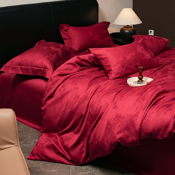 91家纺网 家纺一手货源 找家纺 （总）三味舒屋 2025新款全棉纯棉50S贡锻提花婚庆套件四件套-喜结连理