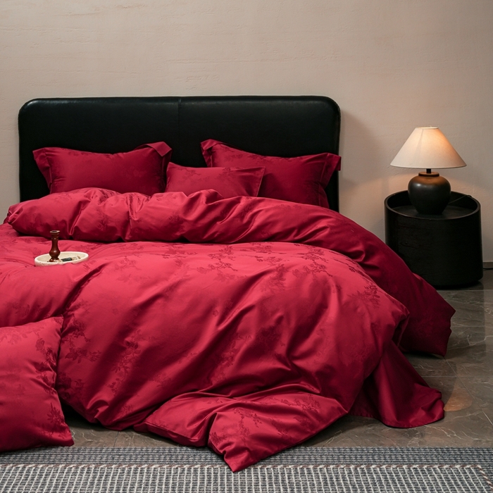 91家纺网 家纺一手货源 找家纺 （总）三味舒屋 2025新款全棉纯棉50S贡锻提花婚庆套件四件套-喜结连理