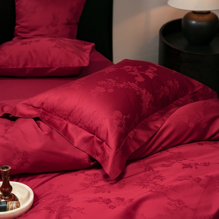 91家纺网 家纺一手货源 找家纺 （总）三味舒屋 2025新款全棉纯棉50S贡锻提花婚庆套件四件套-喜结连理