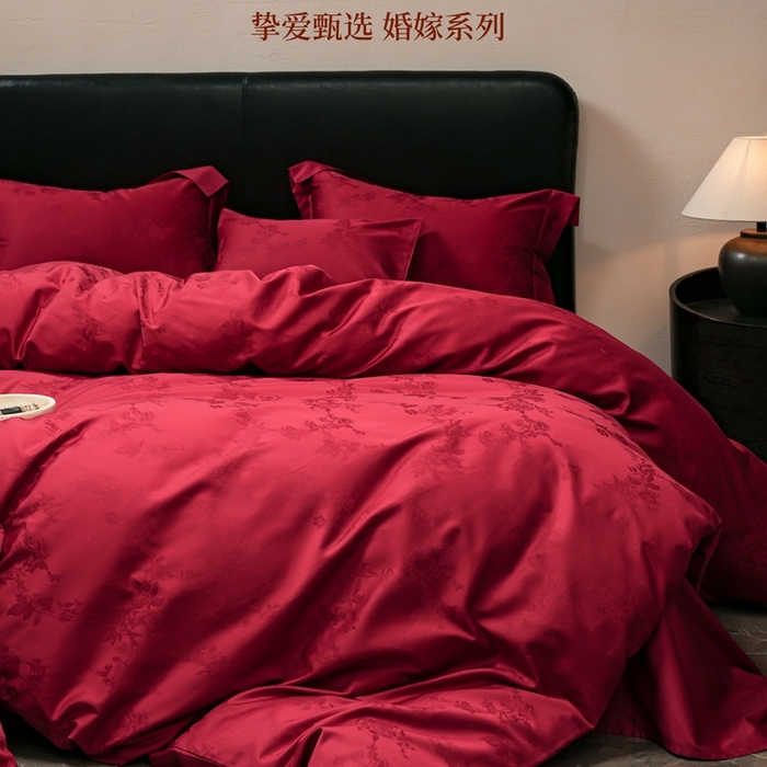 91家纺网 家纺一手货源 找家纺 （总）三味舒屋 2025新款全棉纯棉50S贡锻提花婚庆套件四件套-喜结连理