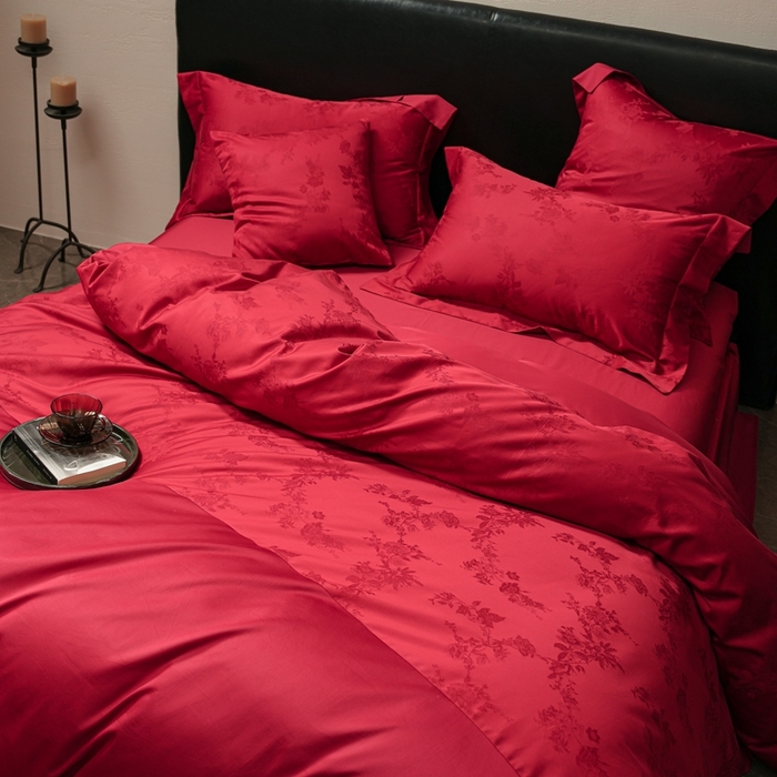 91家纺网 家纺一手货源 找家纺 （总）三味舒屋 2025新款全棉纯棉50S贡锻提花刺绣婚庆套件四件套-福喜满满