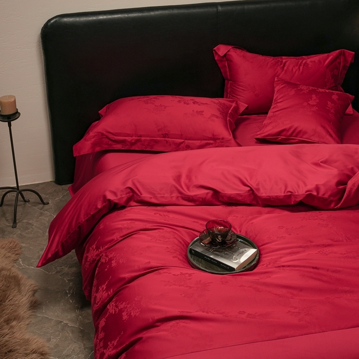 91家纺网 家纺一手货源 找家纺 （总）三味舒屋 2025新款全棉纯棉50S贡锻提花刺绣婚庆套件四件套-福喜满满