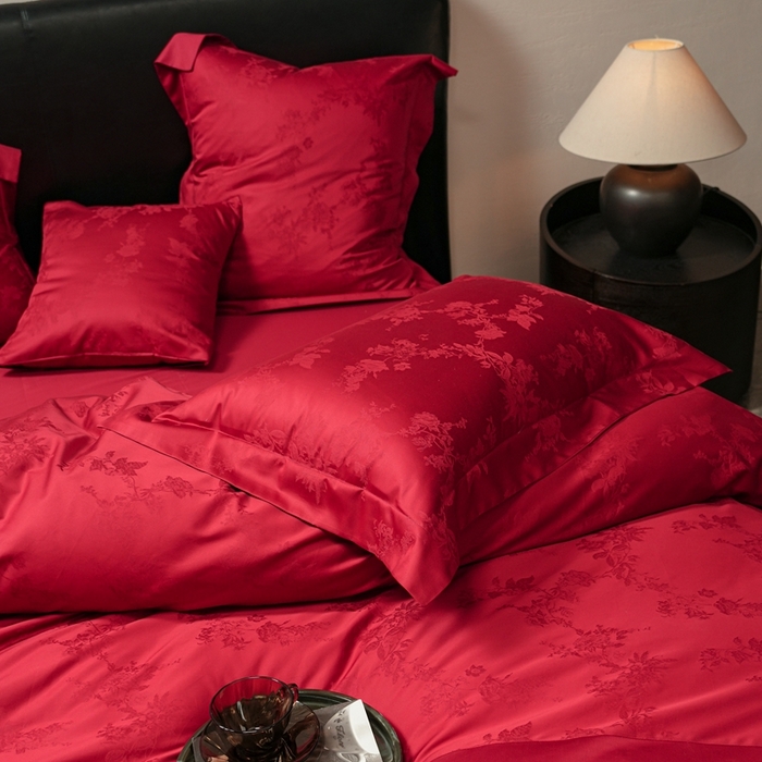 91家纺网 家纺一手货源 找家纺 （总）三味舒屋 2025新款全棉纯棉50S贡锻提花刺绣婚庆套件四件套-福喜满满