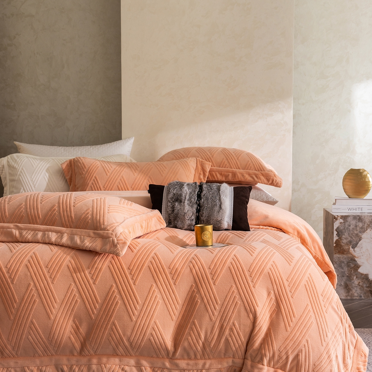 91家纺网 家纺一手货源 找家纺 蓝梦 2025新款全消光雕花牛奶绒四件套-元晞 暖玉