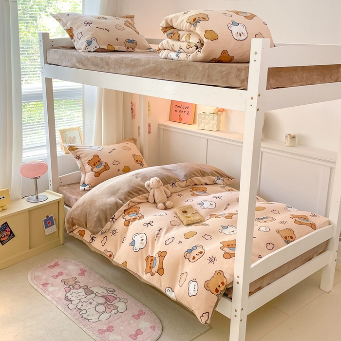 91家纺网 家纺一手货源 找家纺 （总）寻米 2025新款高克重加厚保暖牛奶绒学生宿舍单床笠单件床笠系列二