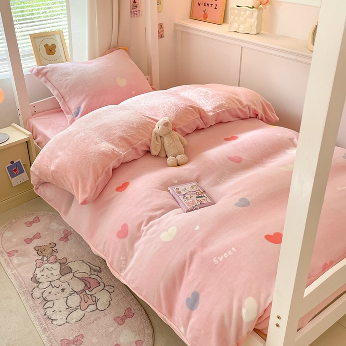 91家纺网 家纺一手货源 找家纺 （总）寻米 2025新款高克重加厚保暖牛奶绒学生宿舍单床笠单件床笠系列二