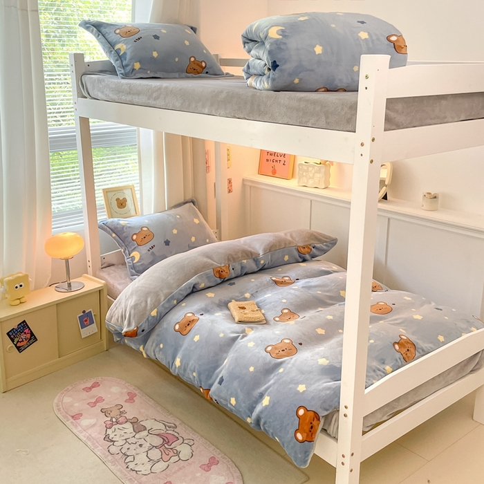 91家纺网 家纺一手货源 找家纺 （总）寻米 2025新款高克重加厚保暖牛奶绒学生宿舍单床笠单件床笠系列二