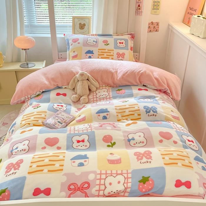 91家纺网 家纺一手货源 找家纺 寻米 2025新款高克重加厚保暖牛奶绒学生宿舍单床笠单件床笠系列二 小兔日记