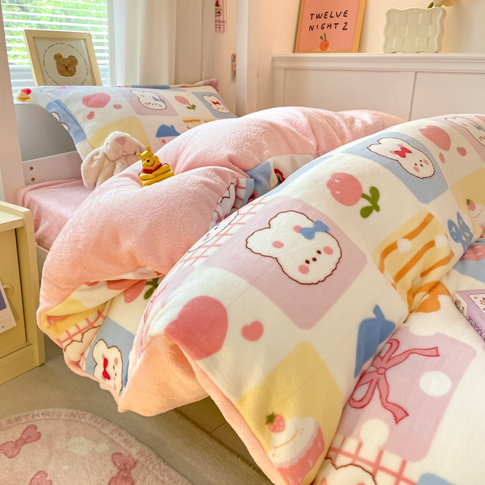 91家纺网 家纺一手货源 找家纺 寻米 2025新款高克重加厚保暖牛奶绒学生宿舍单床笠单件床笠系列二 小兔日记