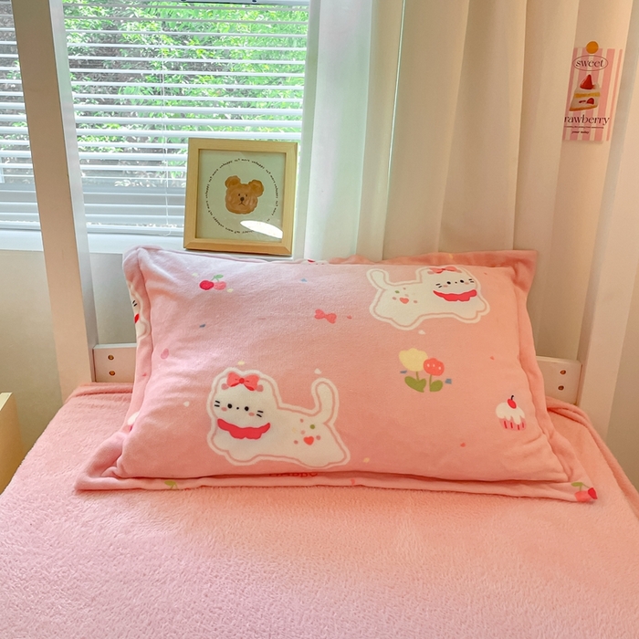 91家纺网 家纺一手货源 找家纺 寻米 2025新款高克重加厚保暖牛奶绒学生宿舍单床笠单件床笠系列二 甜味小猫