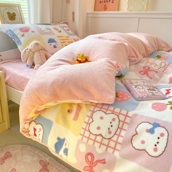 91家纺网 家纺一手货源 找家纺 寻米 2025新款高克重加厚保暖牛奶绒学生宿舍单床笠单件床笠系列二 小兔日记