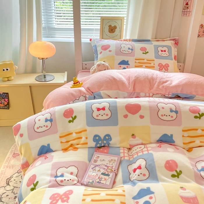 91家纺网 家纺一手货源 找家纺 寻米 2025新款高克重加厚保暖牛奶绒学生宿舍单床笠单件床笠系列二 小兔日记