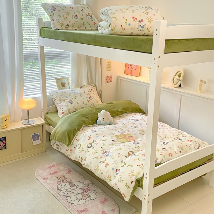 寻米 2025新款高克重加厚保暖牛奶绒学生宿舍单床笠单件床笠系列二 小狗茶园-绿