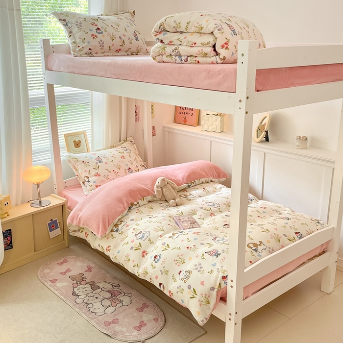 寻米 2025新款高克重加厚保暖牛奶绒学生宿舍单床笠单件床笠系列二 小狗茶园-粉