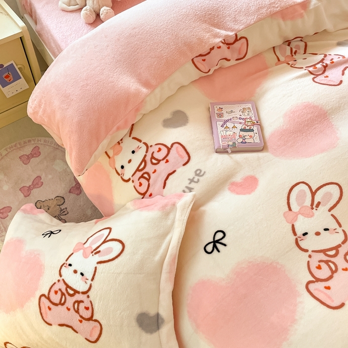 91家纺网 家纺一手货源 找家纺 寻米 2025新款高克重加厚保暖牛奶绒学生宿舍单床笠单件床笠系列二 好眠兔兔