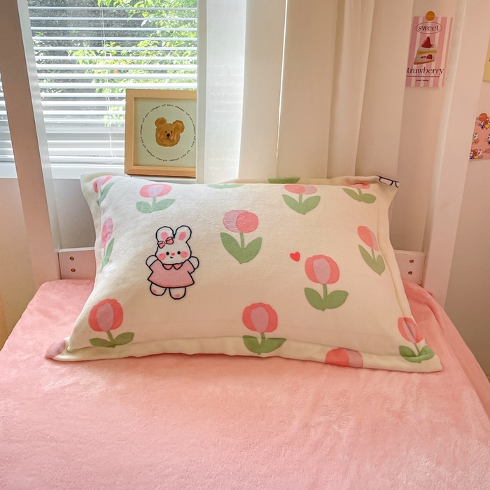 91家纺网 家纺一手货源 找家纺 寻米 2025新款高克重加厚保暖牛奶绒学生宿舍单床笠单件床笠系列二 郁香小兔