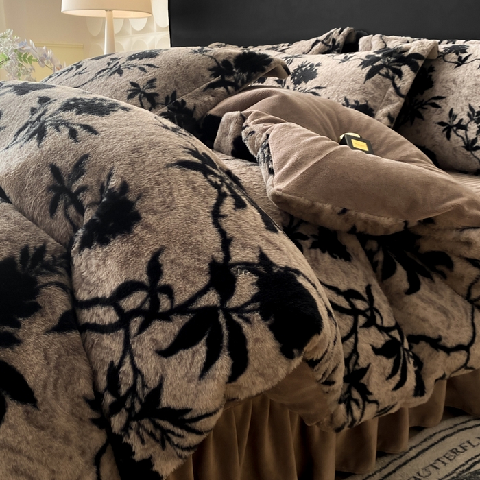 大麦家纺 25年新款高克重兔毛牛奶绒床盖四件套 半暖时光