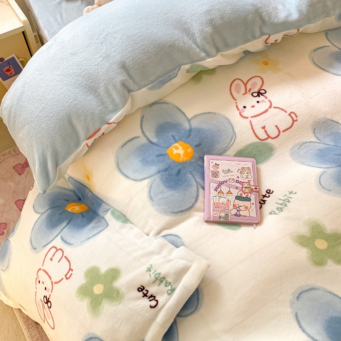 91家纺网 家纺一手货源 找家纺 寻米 2025新款高克重加厚保暖牛奶绒学生宿舍单床笠单件床笠系列二 绵意小兔