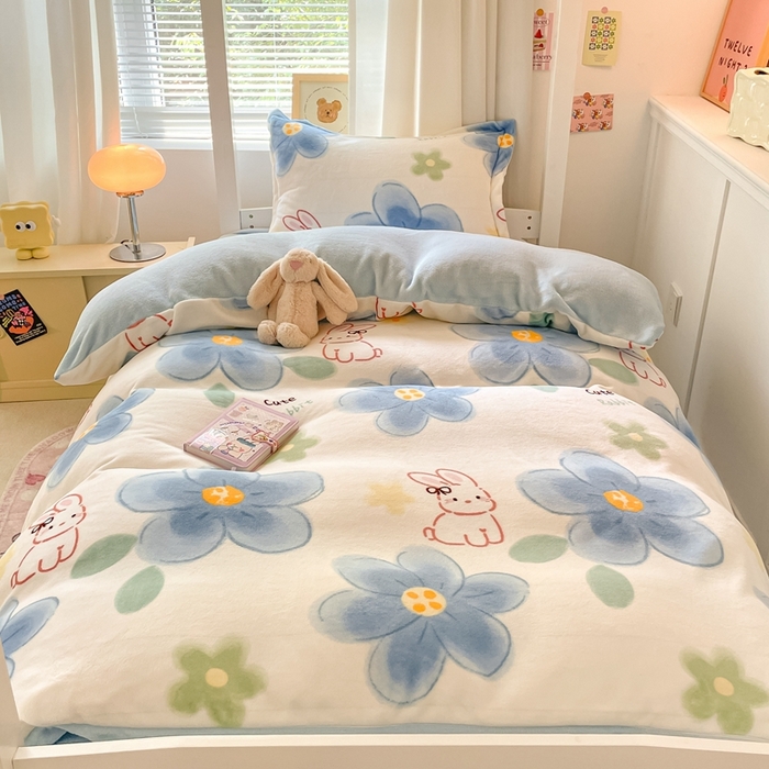 91家纺网 家纺一手货源 找家纺 寻米 2025新款高克重加厚保暖牛奶绒学生宿舍单床笠单件床笠系列二 绵意小兔